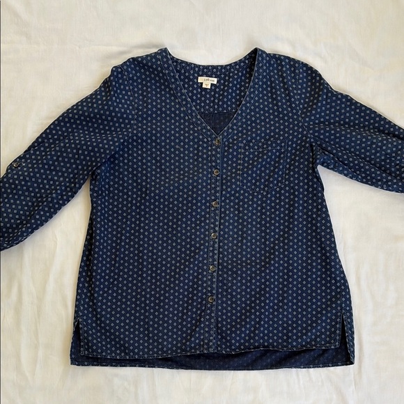 J Jill Chambray Blue Denim Longsleeve Diamond Button Down Tunic Top Women’s M - Picture 4 of 11